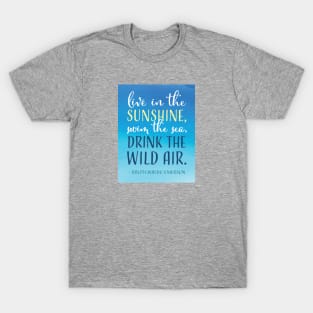 Drink the Wild Air Emerson Quote in Blue T-Shirt